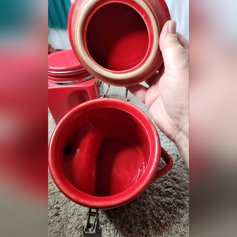 3 Red Kitchen Canisters